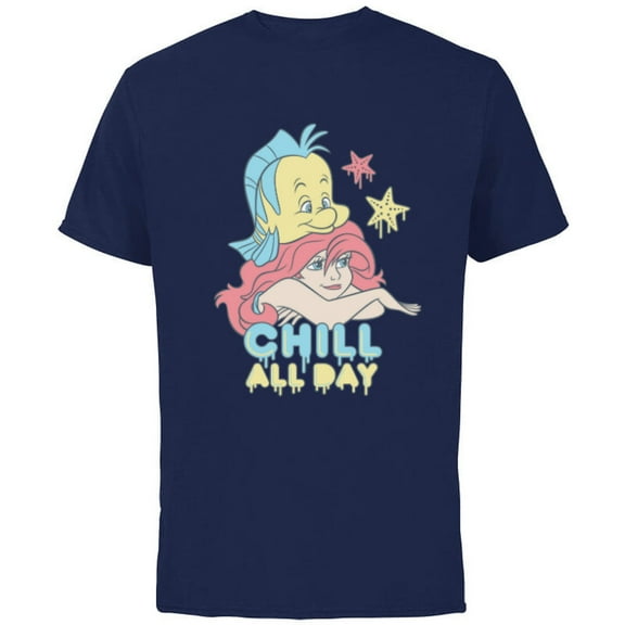 Disney The Little Mermaid Chill All Day - Short Sleeve Cotton T-Shirt for Adults - Customized-Navy