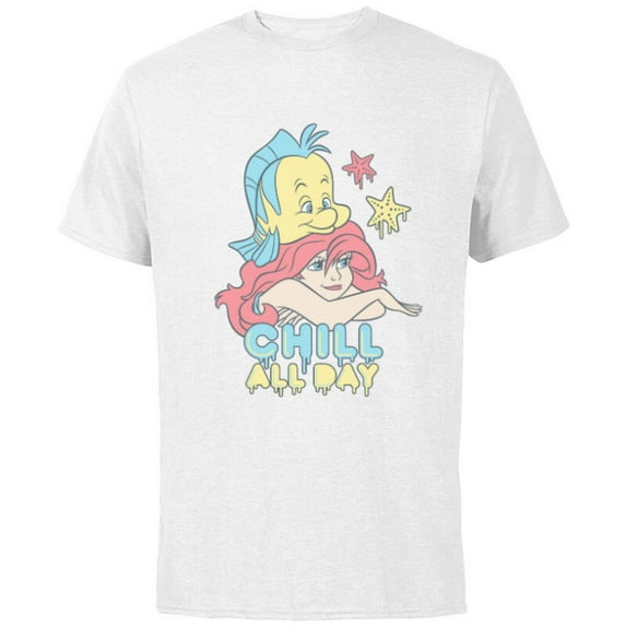 Disney The Little Mermaid Chill All Day - Short Sleeve Cotton T-Shirt for Adults - Customized-White