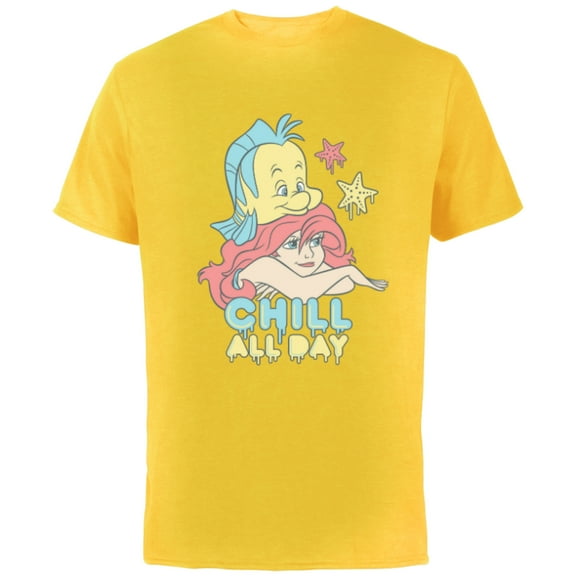 Disney The Little Mermaid Chill All Day - Short Sleeve Cotton T-Shirt for Adults - Customized-Yellow