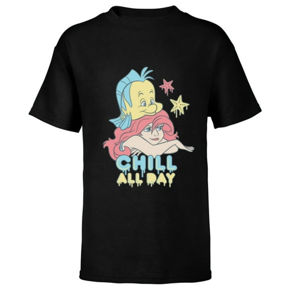 Disney The Little Mermaid Chill All Day - Short Sleeve T-Shirt for Kids - Customized-Black