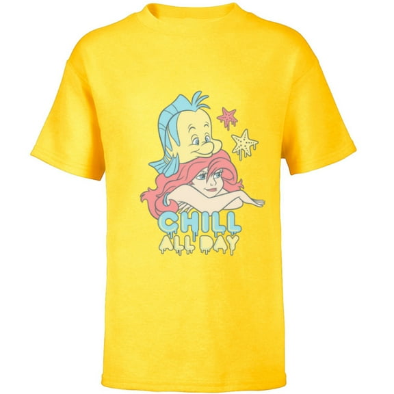 Disney The Little Mermaid Chill All Day - Short Sleeve T-Shirt for Kids - Customized-Yellow