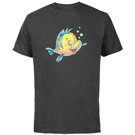 Disney The Little Mermaid Flounder Bubbles T-Shirt - Short Sleeve Cotton T-Shirt for Adults - Customized-Charcoal
