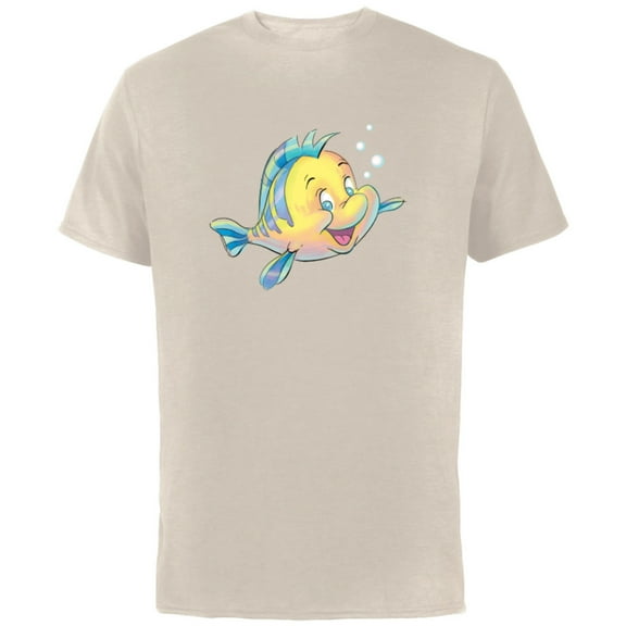 Disney The Little Mermaid Flounder Bubbles T-Shirt - Short Sleeve Cotton T-Shirt for Adults - Customized-Natural