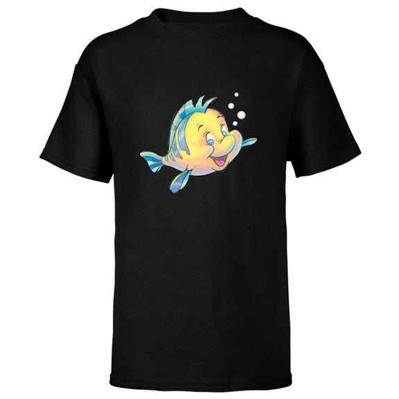 Disney The Little Mermaid Flounder Bubbles T-Shirt - Short Sleeve T-Shirt for Kids - Customized-Black
