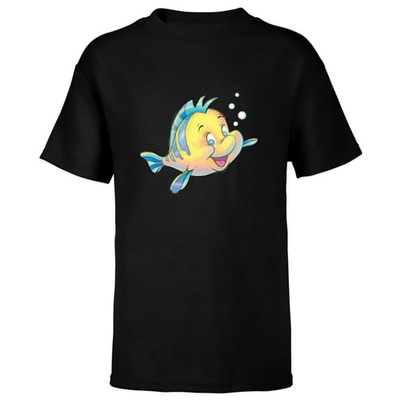 Disney The Little Mermaid Flounder Bubbles T-Shirt - Short Sleeve T-Shirt for Kids - Customized-Black