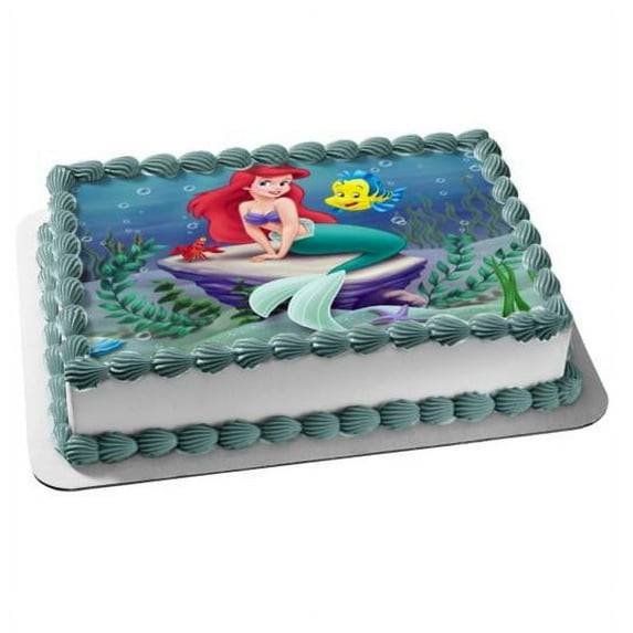 Disney The Little Mermaid Flounder Sebastian Ariel Edible Cake Topper Image