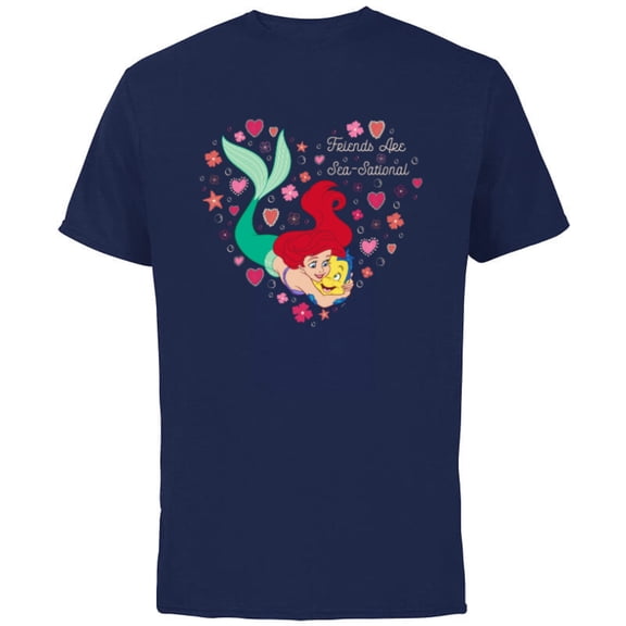 Disney The Little Mermaid Friends Are Sea-Sational Valentine - Short Sleeve Cotton T-Shirt for Adults - Customized-Navy