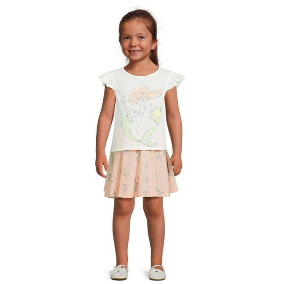 Disney The Little Mermaid Girls Ariel and Flounder Friends Swim Graphic Tee and Skirt, 2-Piece Set, Size 12M-5T