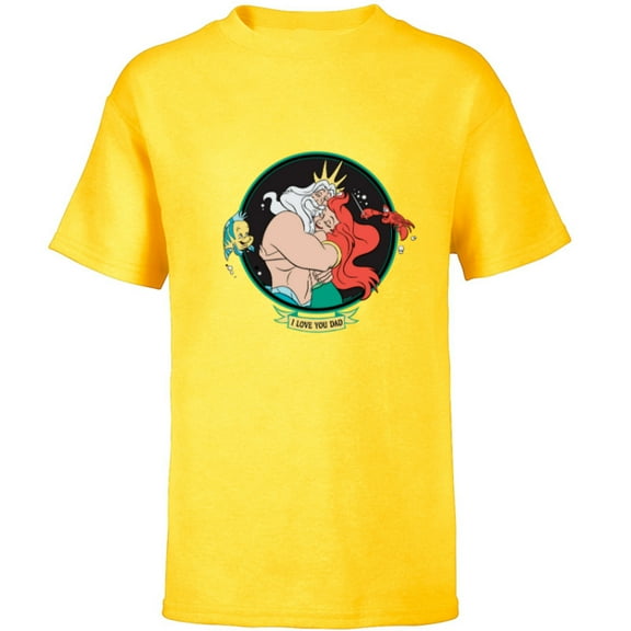 Disney The Little Mermaid King Triton & Ariel Father’s Day - Short Sleeve T-Shirt for Kids - Customized-Yellow