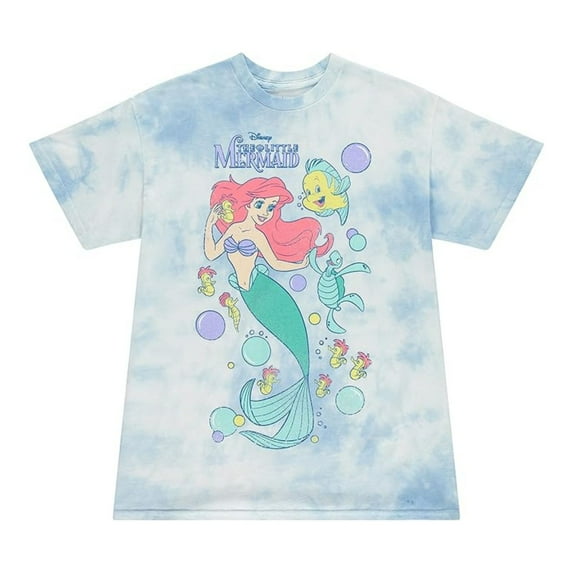 Disney The Little Mermaid Men's Shirt, Classic Cartoon Mermaid T-shirt Light Blue Wash - L