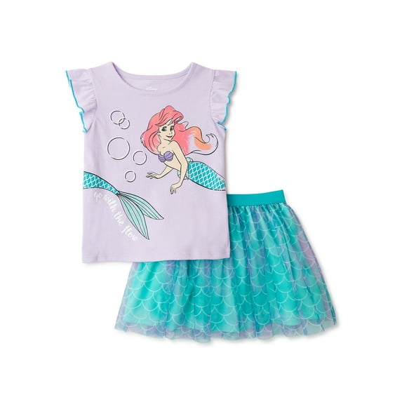 Disney The Little Mermaid Mouse Girls T-Shirt and Skirt, 2-Piece Outfit Set, Sizes 12M-5T