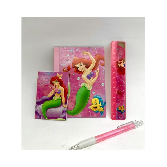 Disney The Little Mermaid Princess Ariel 4 pcs Study Set: Notepad / address book/ruler/pen