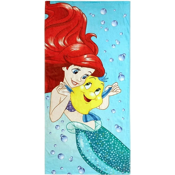 Disney The Little Mermaid Princess Kids 28 x 58 inch Bath/Pool/Beach Towel, 100% Cotton, Blue