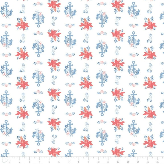Disney The Little Mermaid Sebastian Anchors White 100% Cotton Fabric Sold by the Yard
