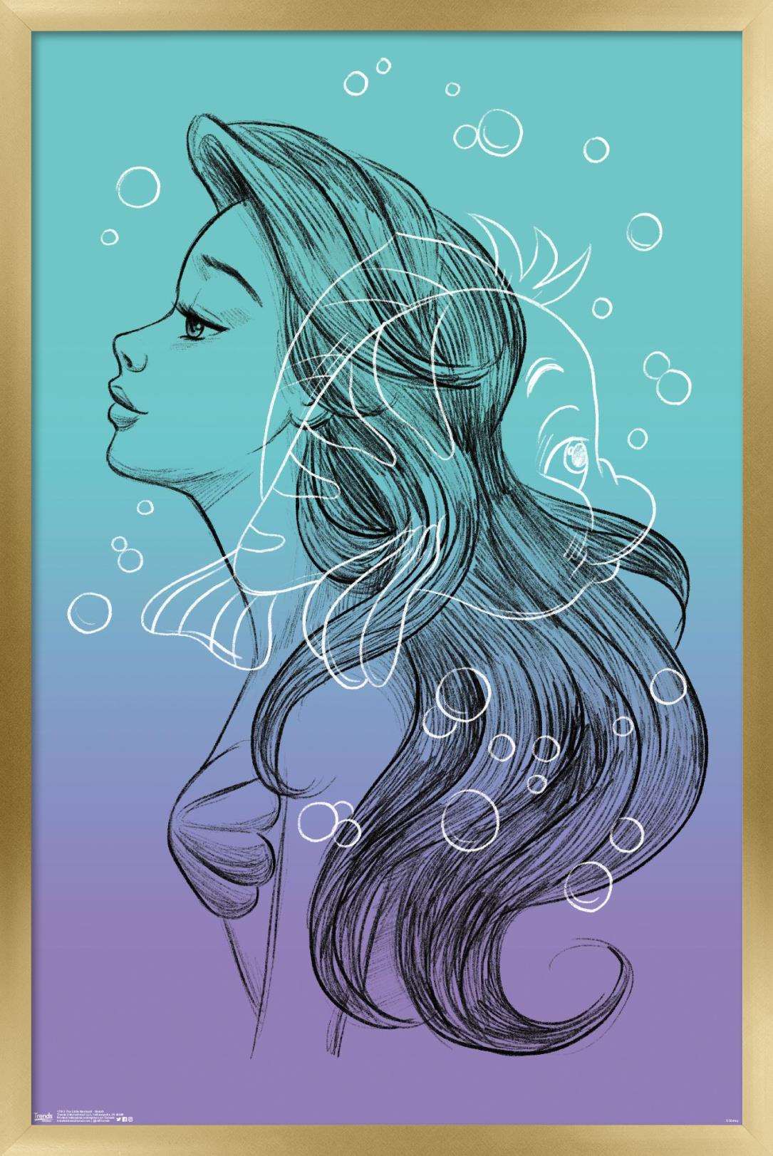 Disney The Little Mermaid - Sketch Wall Poster, 14.725" x 22.375", Framed