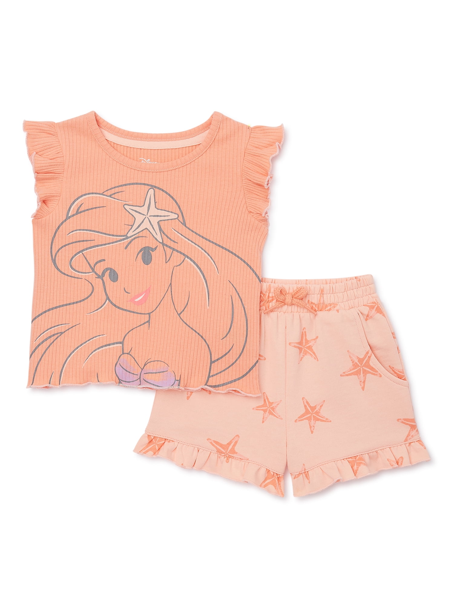 Disney The Little Mermaid Toddler Girl Top and Shorts Outfit Set, 2