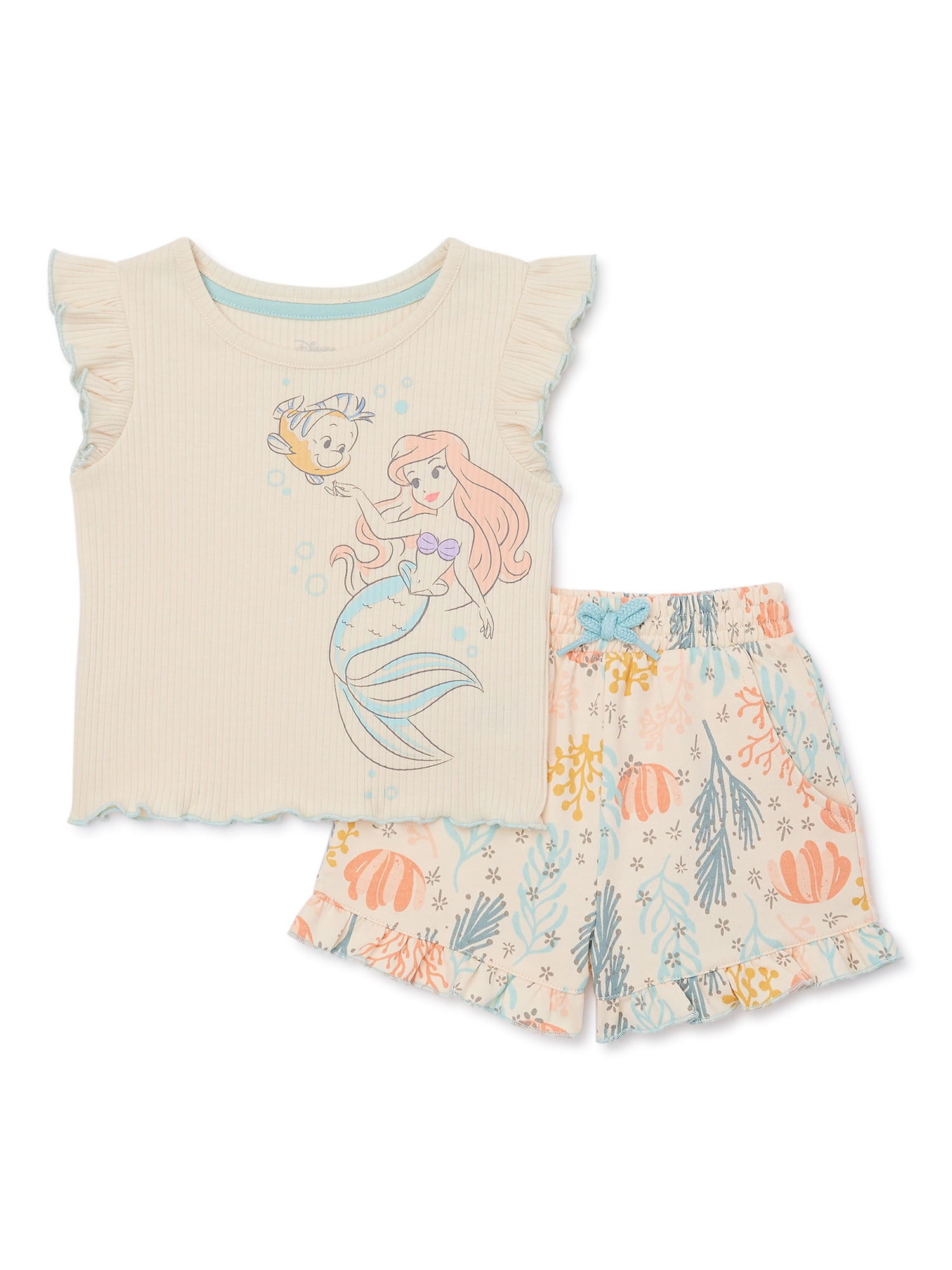 Disney The Little Mermaid Toddler Girl Top and Shorts Outfit Set, 2