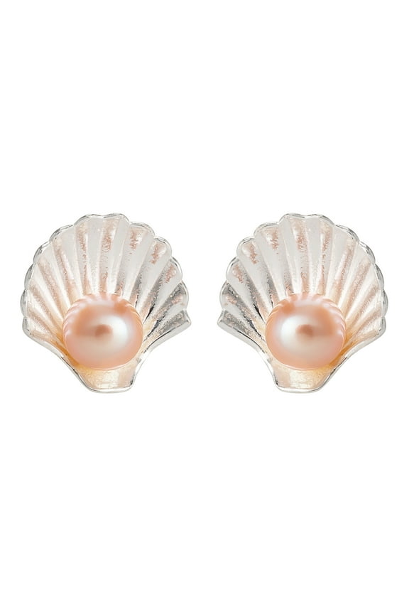 The Little Mermaid Women's Pearl Sterling Silver Seashell Stud Earrings
