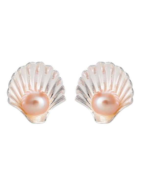 The Little Mermaid Women's Pearl Sterling Silver Seashell Stud Earrings