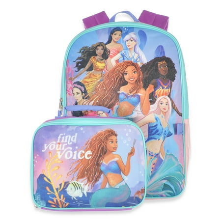 Disney The Little Mermaid Women's Polyester Backpack With Lunchbox, Aqua
