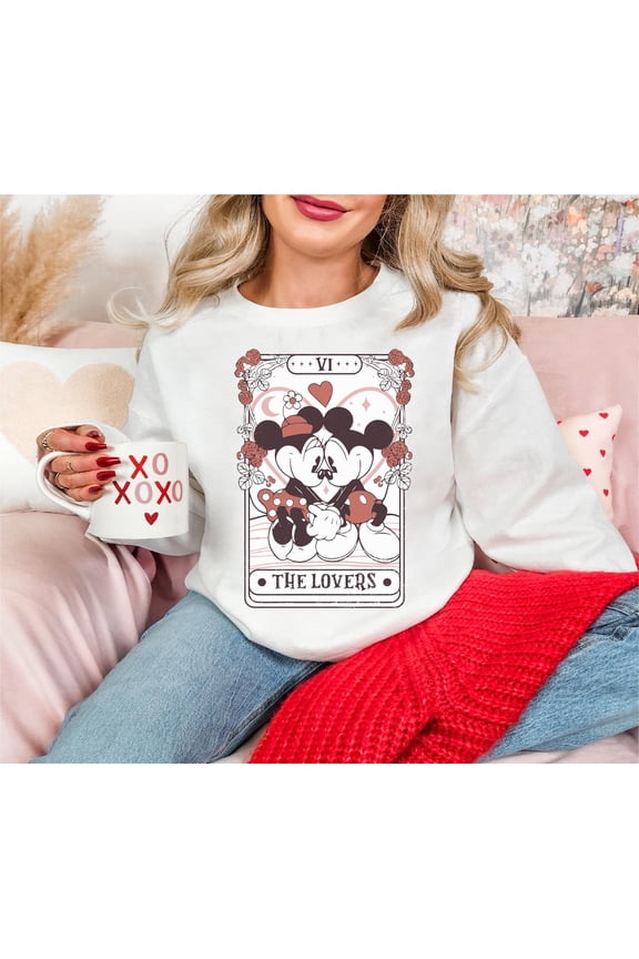 Disney The Lovers Mickey And Mini Mouse Tarot Card Couple Sweatshirt All size S-3XL