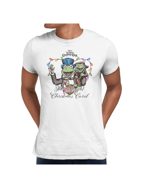 The Muppets Christmas Kermit Heart Light String Men's T Shirt (White, S-XXXL)
