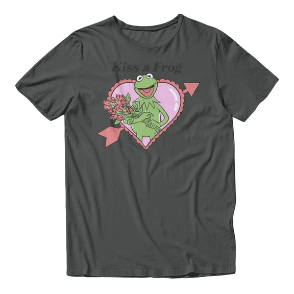 Disney The Muppets Kermit Kiss A Frog Hearts Day White Men's T Shirt (Charcoal, S-XXXL)