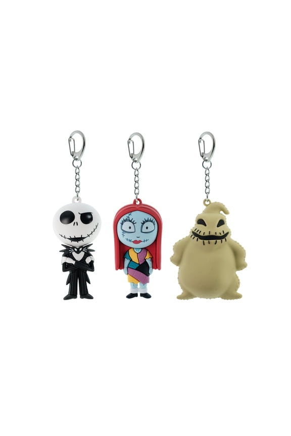 Disney The Nightmare Before Christmas 3-pack of solid rubber keychains featuring Jack, Sally, and Oogie Boogie