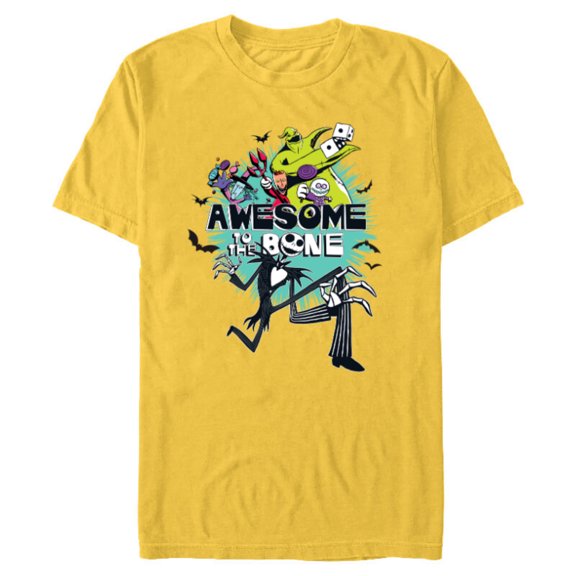 Disney The Nightmare Before Christmas Awesome to the Bone - Short Sleeve Blended T-Shirt for Adults – Customized-Yellow