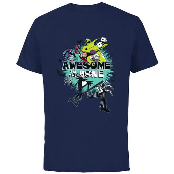 Disney The Nightmare Before Christmas Awesome to the Bone - Short Sleeve Cotton T-Shirt for Adults - Customized-Navy