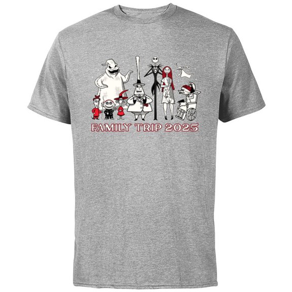Disney The Nightmare Before Christmas B&W&R Family Trip 2025 - Short Sleeve Cotton T-Shirt for Adults - Customized-Athletic Heather