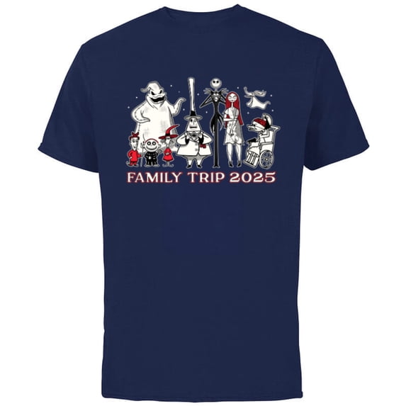 Disney The Nightmare Before Christmas B&W&R Family Trip 2025 - Short Sleeve Cotton T-Shirt for Adults - Customized-Navy
