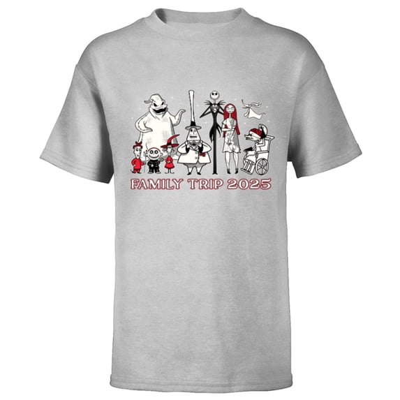 Disney The Nightmare Before Christmas B&W&R Family Trip 2025 - Short Sleeve T-Shirt for Kids - Customized-Athletic Heather