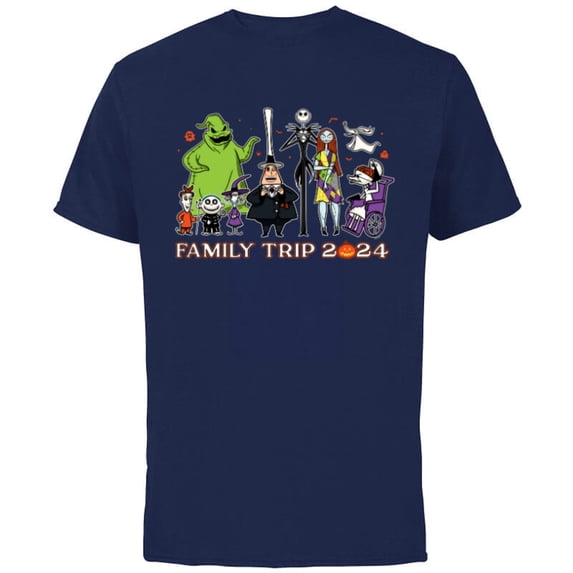 Disney The Nightmare Before Christmas Fall Family Trip 2024 - Short Sleeve Cotton T-Shirt for Adults - Customized-Navy