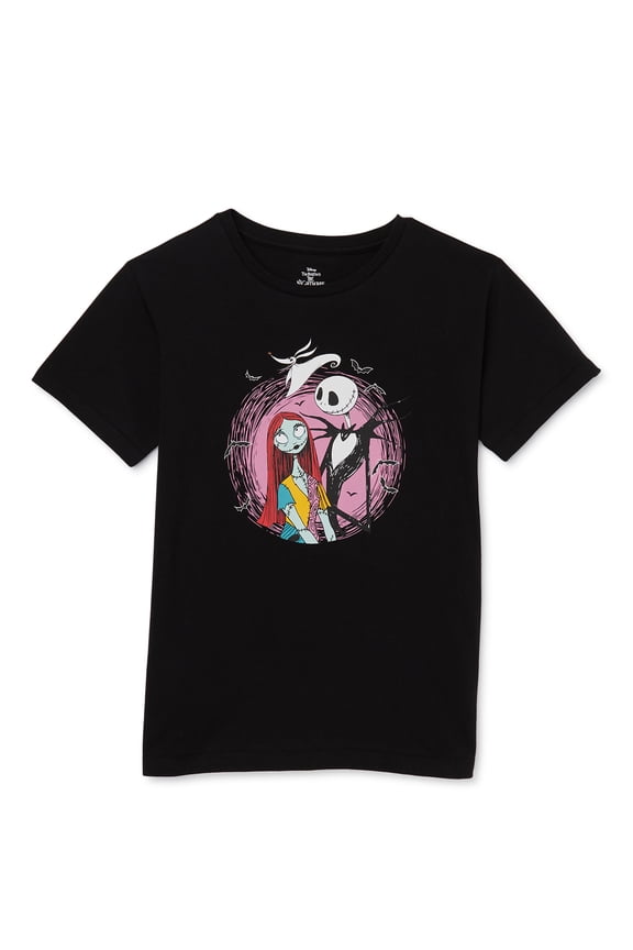 The Nightmare Before Christmas Girls Jack Sally Happy Graphic Tee with Short Sleeves, Size XS-XL
