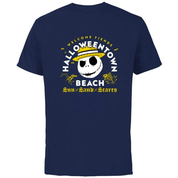 Disney The Nightmare Before Christmas Halloween Town Beach - Short Sleeve Cotton T-Shirt for Adults - Customized-Navy