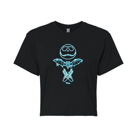 Disney - The Nightmare Before Christmas - Jack Glows Blue - Juniors Cropped Cotton Blend T-Shirt