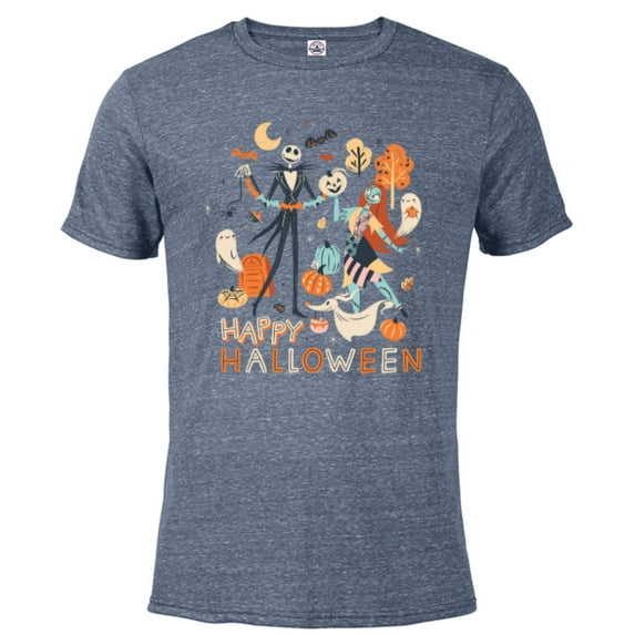 Disney The Nightmare Before Christmas Jack & Sally Halloween - Short Sleeve Blended T-Shirt for Adults - Customized-Denim Snow Heather