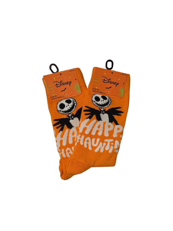 The Nightmare Before Christmas Jack Skellington "Happy Haunting" Orange Crew Socks, 2 Pairs