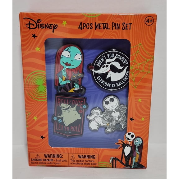 Disney The Nightmare Before Christmas Jack Skellington, Sally, Oogie and Zero 4 Piece Metal Pin Set