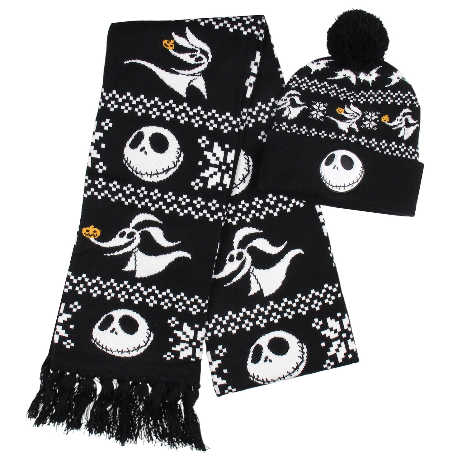 SEVEN TIMES SIX Disney The Nightmare Before Christmas Jack Skellington and Zero Beanie Scarf Set