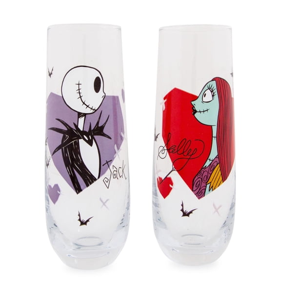 Disney The Nightmare Before Christmas Jack and Sally Fluted Glassware | Set of 2