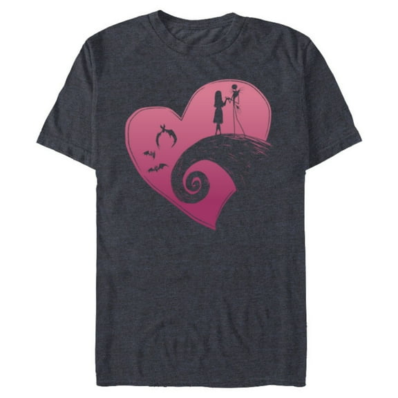 Disney The Nightmare Before Christmas Jack and Sally Heart - Short Sleeve Blended T-Shirt for Adults - Customized-Navy Heather