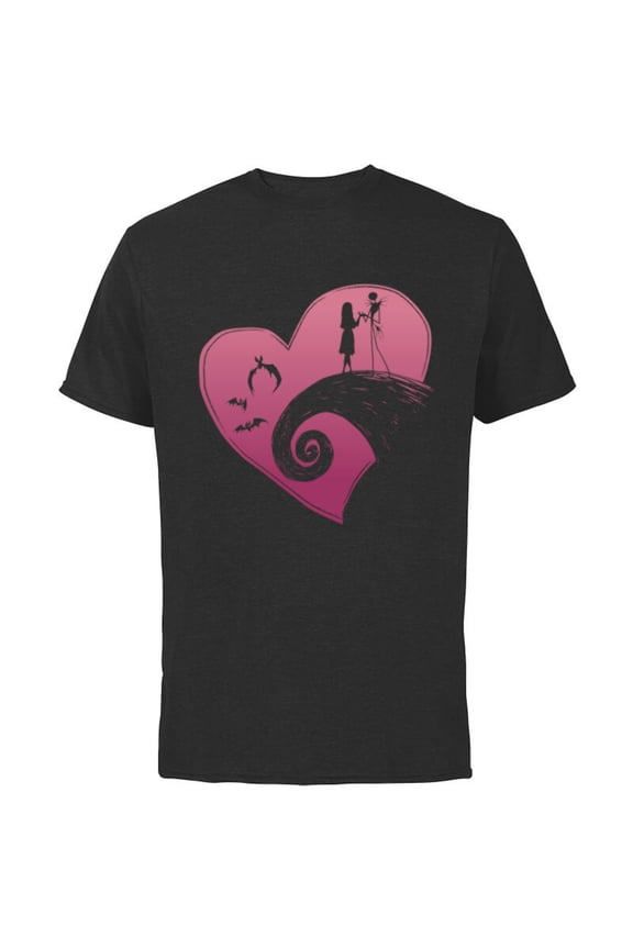 Disney The Nightmare Before Christmas Jack and Sally Heart - Short Sleeve Cotton T-Shirt for Adults - Customized-Black