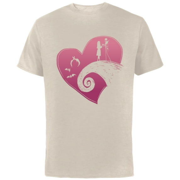 Disney The Nightmare Before Christmas Jack and Sally Heart - Short Sleeve Cotton T-Shirt for Adults - Customized-Natural