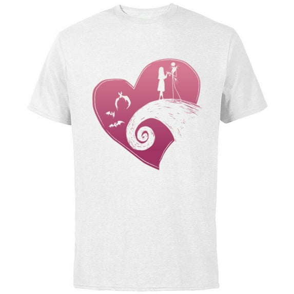 Disney The Nightmare Before Christmas Jack and Sally Heart - Short Sleeve Cotton T-Shirt for Adults - Customized-White