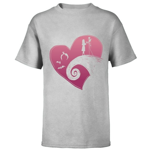 Disney The Nightmare Before Christmas Jack and Sally Heart - Short Sleeve T-Shirt for Kids - Customized-Athletic Heather