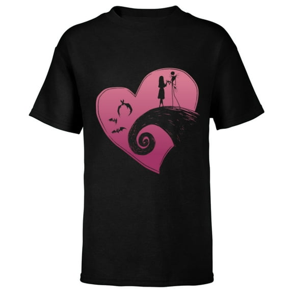 Disney The Nightmare Before Christmas Jack and Sally Heart - Short Sleeve T-Shirt for Kids - Customized-Black