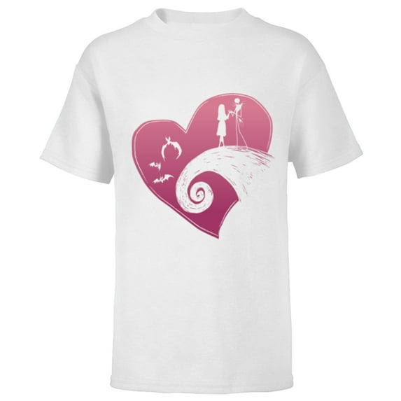 Disney The Nightmare Before Christmas Jack and Sally Heart - Short Sleeve T-Shirt for Kids - Customized-White