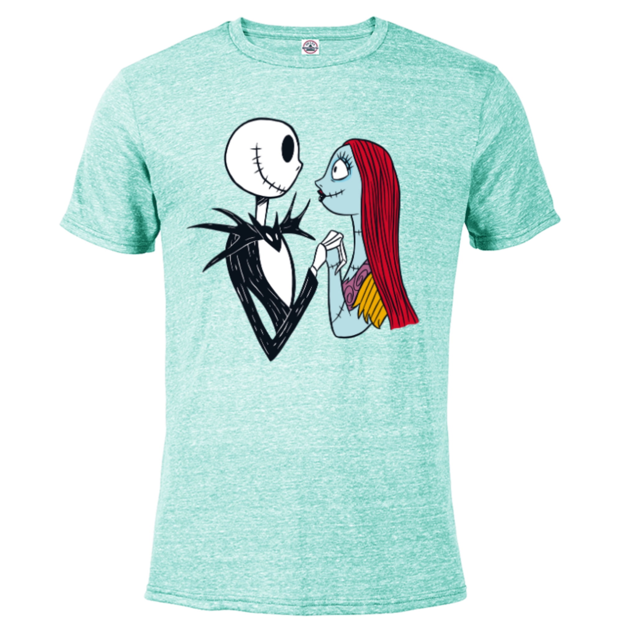 Disney The Nightmare Before Christmas Jack and Sally - Short Sleeve Blended  T-Shirt for Adults -Customized-Celadon Snow Heather